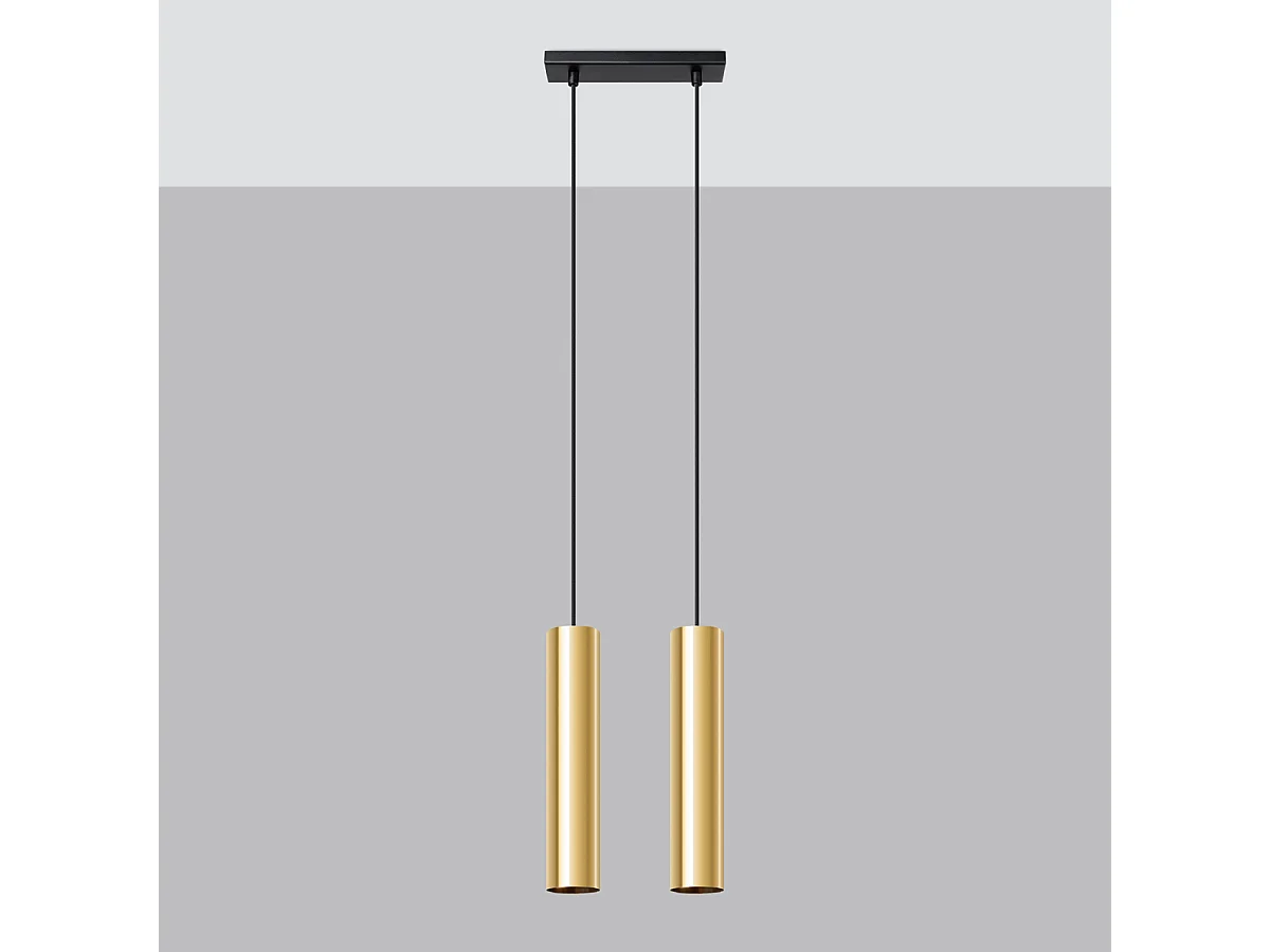 Lampes Suspendues Lagos Moderne En Acier - 2 Sources Lumineuses - L.30 X H.90 Cm - Éclat Doré