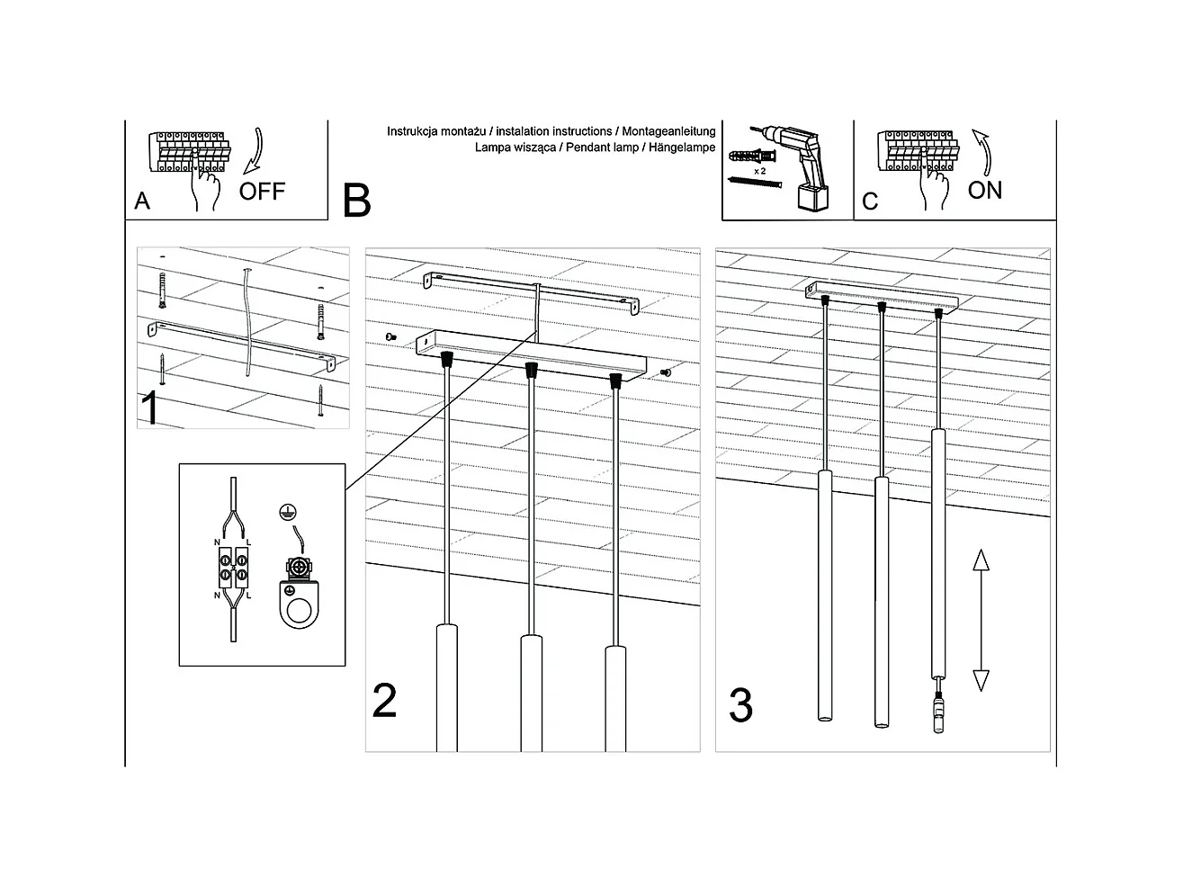 Hanglampen Pastelo Modern Van  - 3 Lichtbronnen - L.30 X H.110 Cm - Grijs