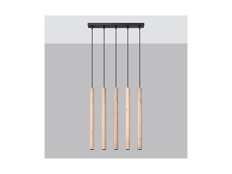 Hanglampen Pastelo Modern Van  - 5 Lichtbronnen - L.45 X H.100 Cm - Hout