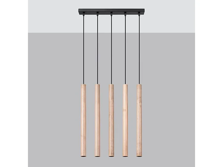 Lampe Suspendues Pastelo Moderne En Acier/Bois - 5 Sources Lumineuses - L.45 X H.100 Cm - Bois