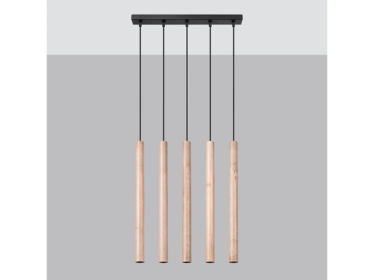 Lampe Suspendues Pastelo Moderne En Acier/Bois - 5 Sources Lumineuses - L.45 X H.100 Cm - Bois