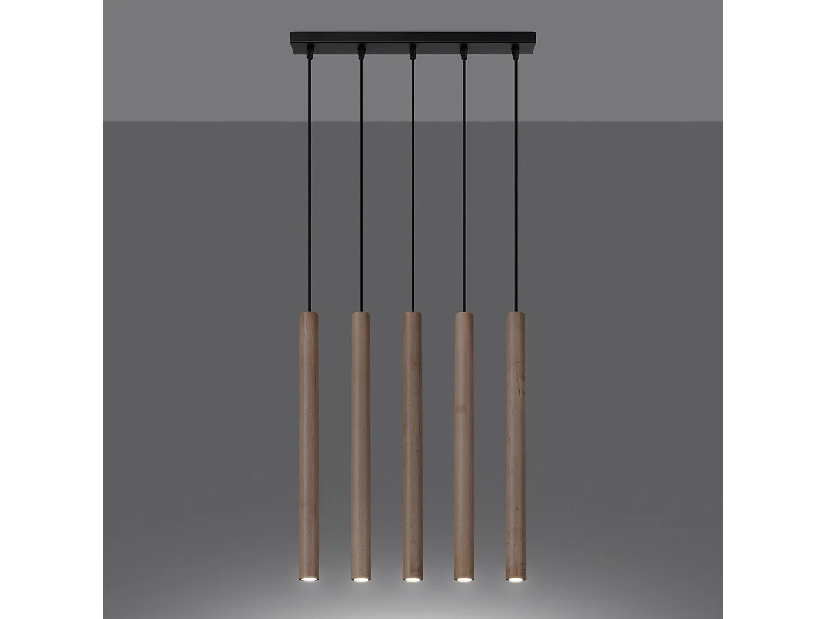 Lampe Suspendues Pastelo Moderne En Acier/Bois - 5 Sources Lumineuses - L.45 X H.100 Cm - Bois