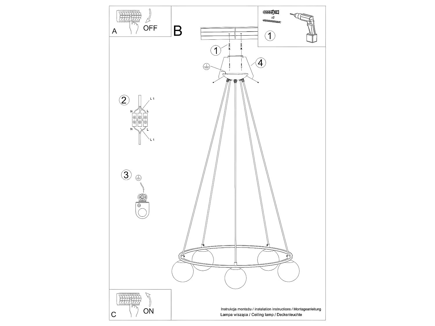 Lustres Yoli Moderne En Acier/Verre - 5 Sources Lumineuses - L.80 X H.98 Cm - Noir