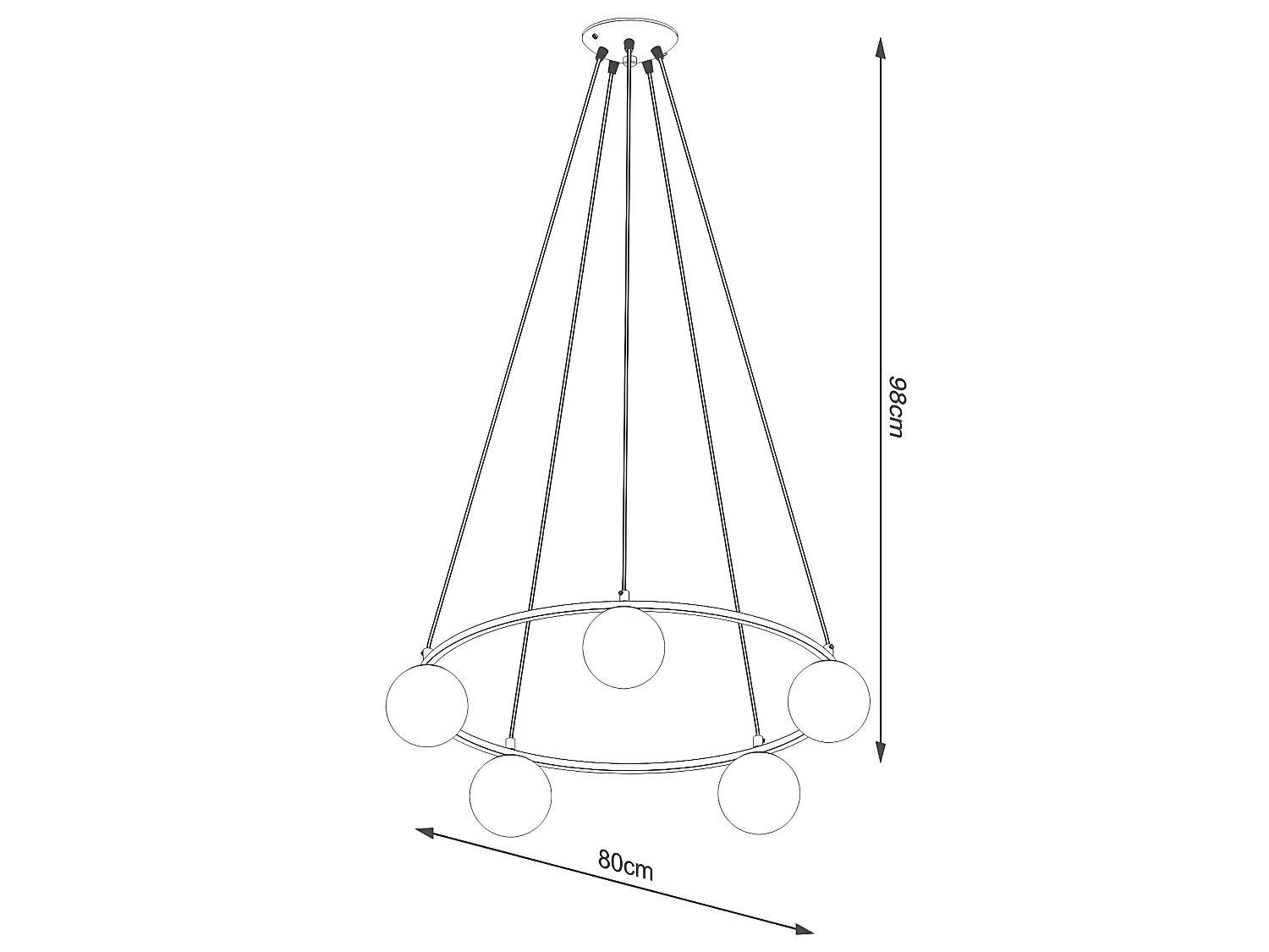 Kroonluchters Yoli Modern Van  - 5 Lichtbronnen - L.80 X H.98 Cm - Zwart
