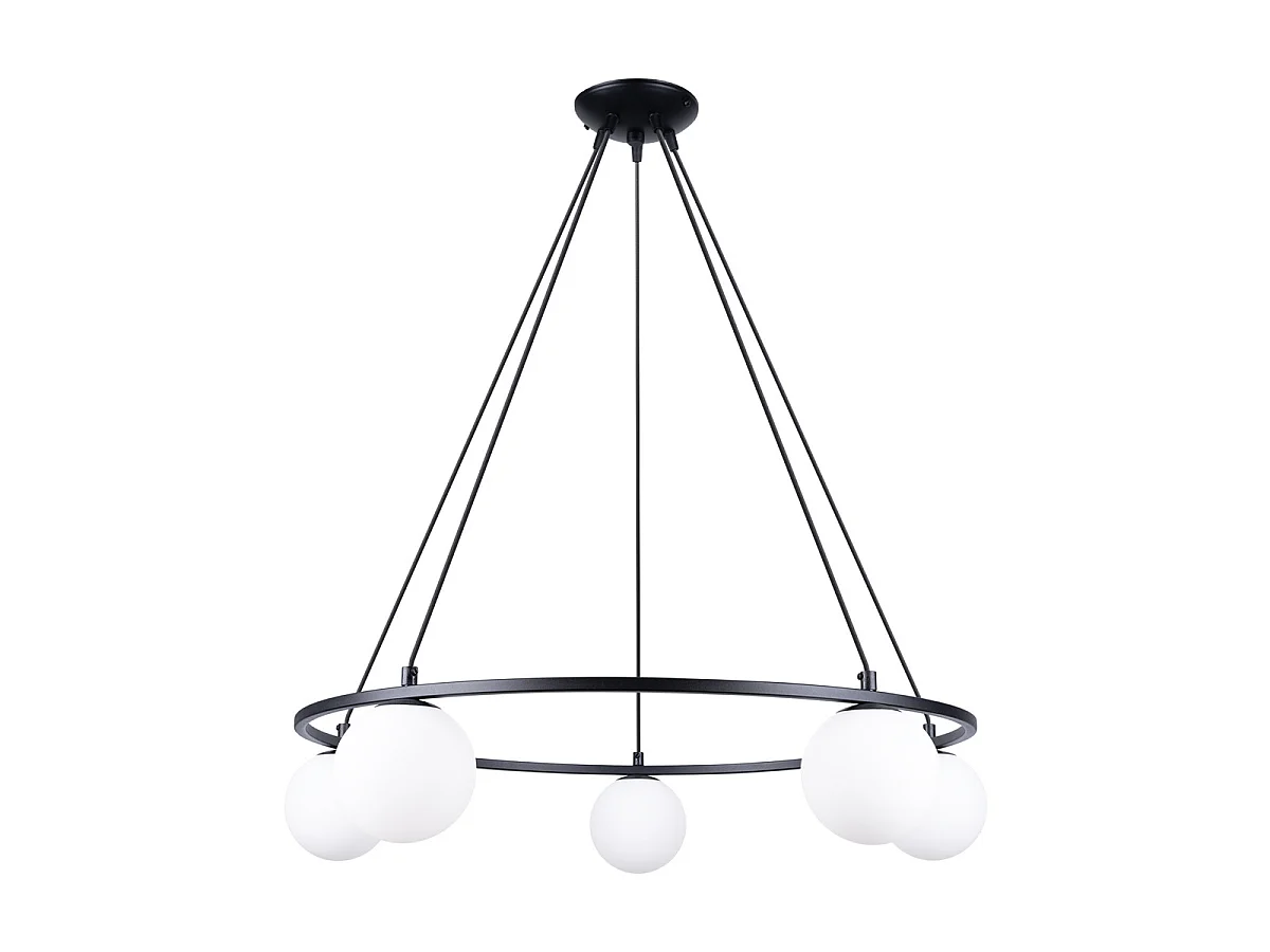 Żyrandol nowoczesny YOLI, stal/szkło - 5 źródło - L.80 x H.98 cm - czarny