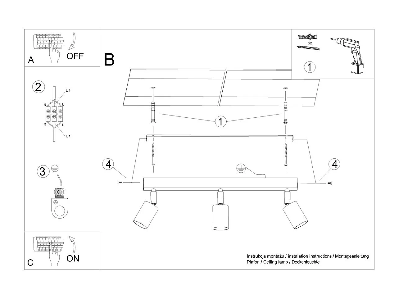Lámparas De Techo Verdo Moderno De Acero/Madera - 3 Fuentes Luminosas - L.61 X A.17,5 Cm - Madera Blanca