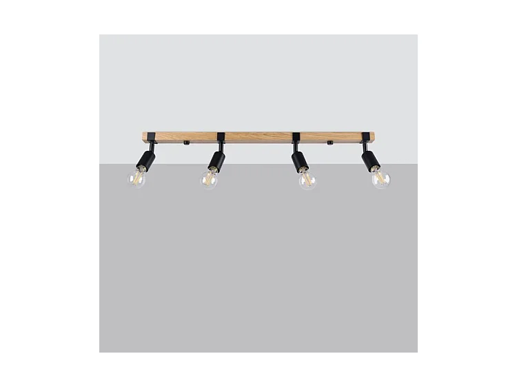 Plafonniers Zuca Moderne En Acier/Bois - 4 Sources Lumineuses - L.89 X H.14 Cm - Bois Noir