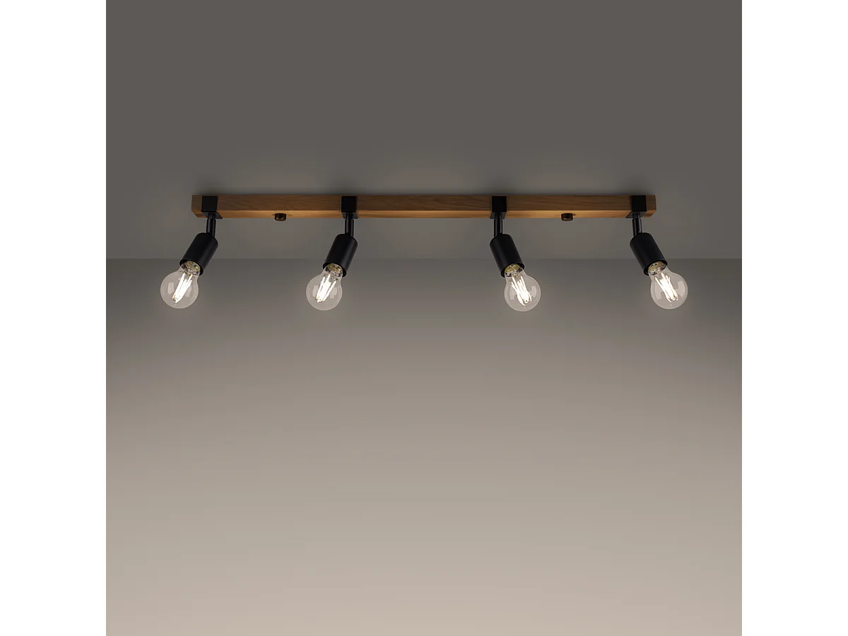 Plafonniers Zuca Moderne En Acier/Bois - 4 Sources Lumineuses - L.89 X H.14 Cm - Bois Noir