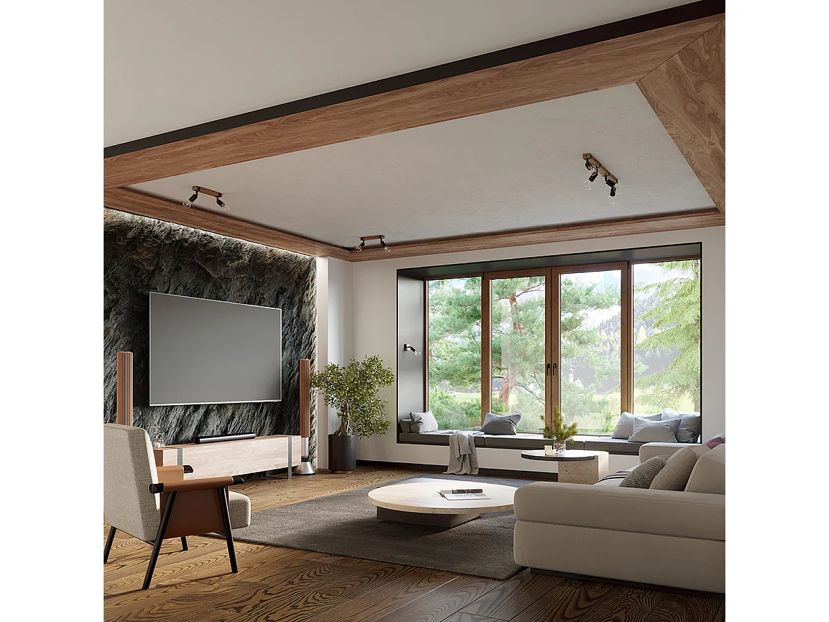 Plafonniers Zuca Moderne En Acier/Bois - 4 Sources Lumineuses - L.89 X H.14 Cm - Bois Noir