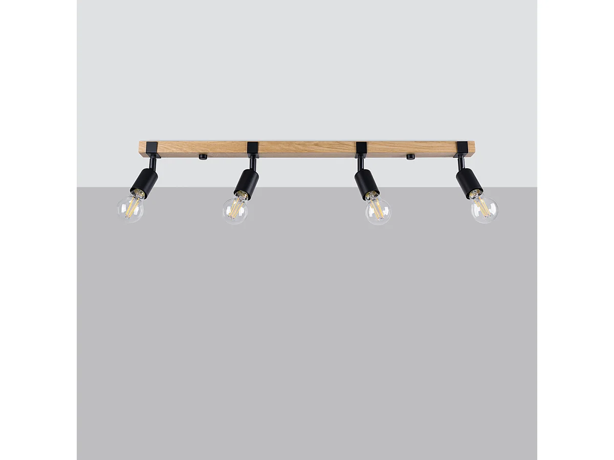 Plafonnier Zuca Moderne En Acier/Bois - 4 Sources Lumineuses - L.89 X H.14 Cm - Bois Noir