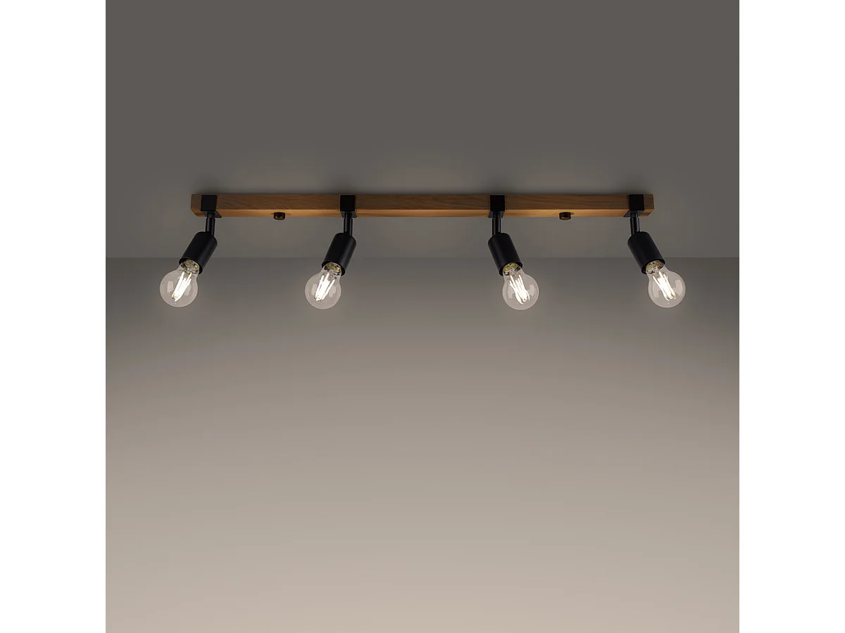 Plafonnier Zuca Moderne En Acier/Bois - 4 Sources Lumineuses - L.89 X H.14 Cm - Bois Noir