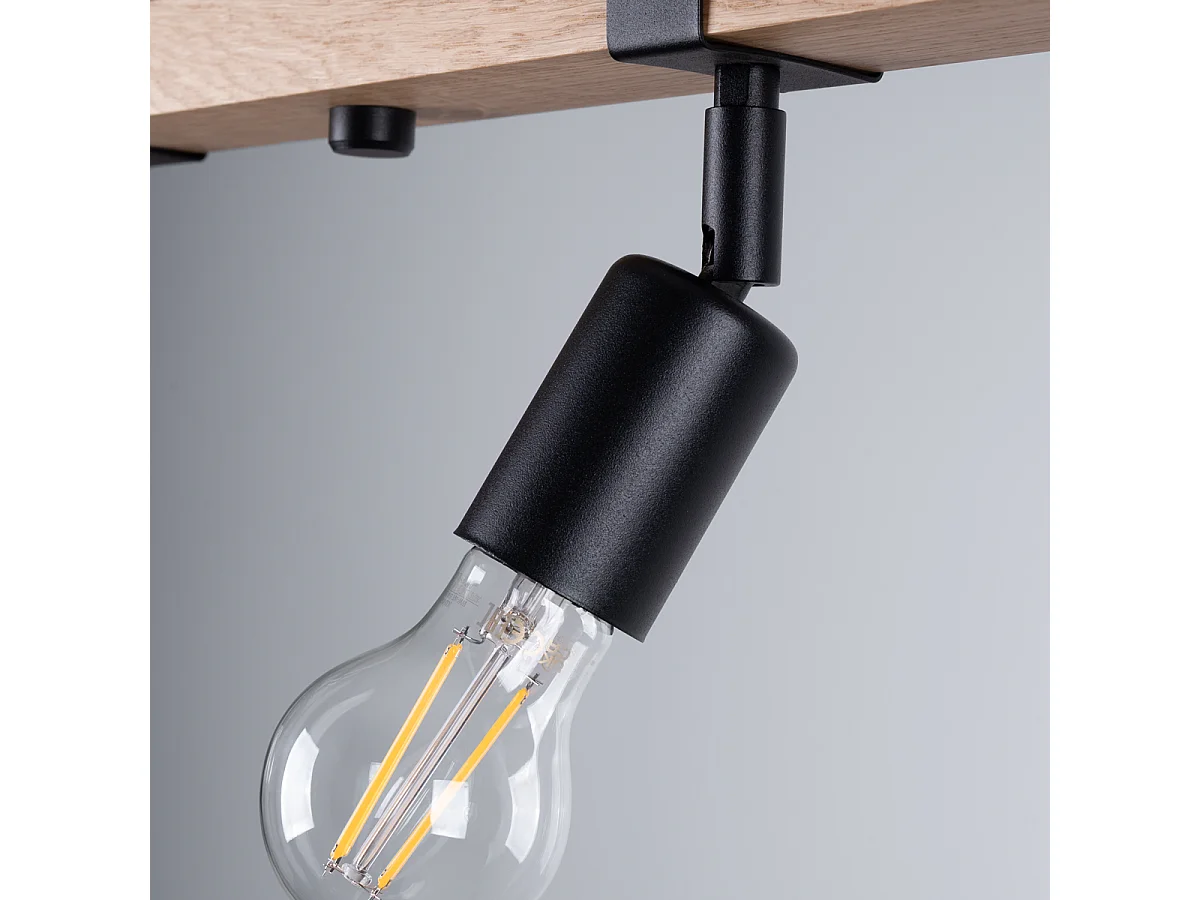 Plafonnier Zuca Moderne En Acier/Bois - 4 Sources Lumineuses - L.89 X H.14 Cm - Bois Noir