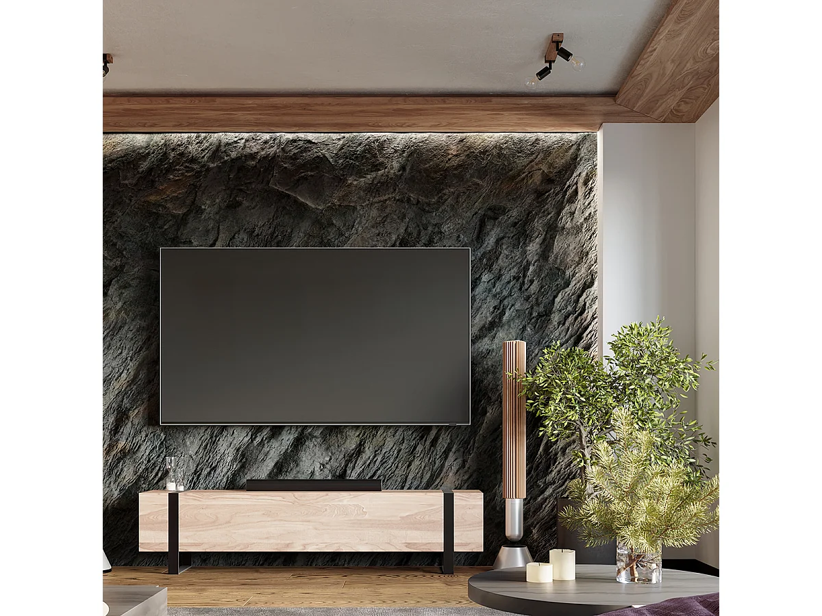 Plafonnier Zuca Moderne En Acier/Bois - 4 Sources Lumineuses - L.89 X H.14 Cm - Bois Noir