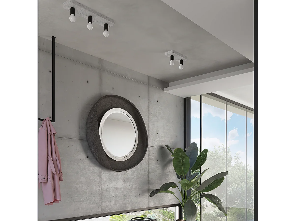 Lampade Da Soffitto Tavo Industriale Di Calcestruzzo - 3 Sorgenti Luminose - L.55 X A.10 Cm - Grigio