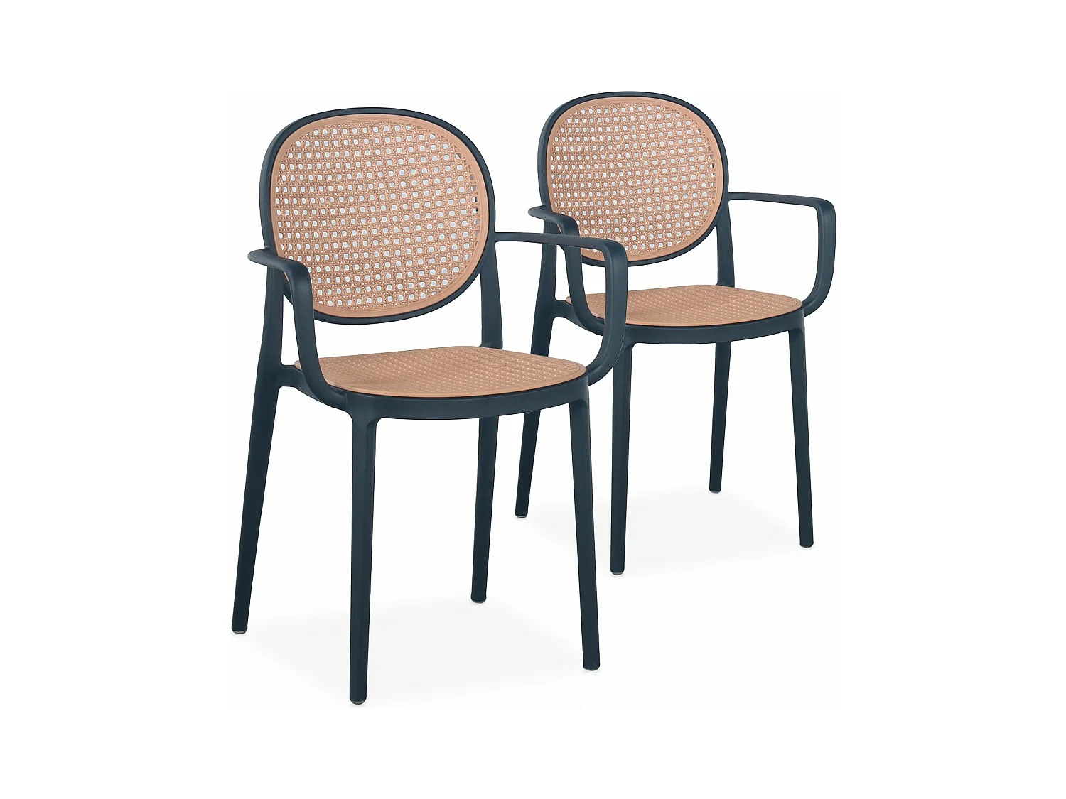 Lot de 2 chaises empilables Chapline Polypropylène effet cannage Beige et Noir