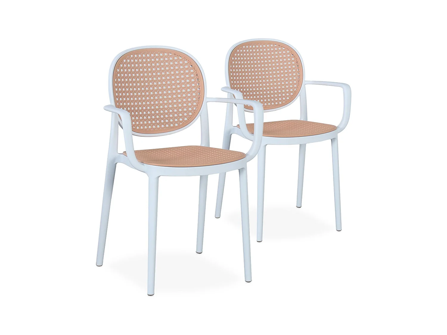 Lot de 2 chaises empilables Chapline Polypropylène effet cannage Beige et Blanc