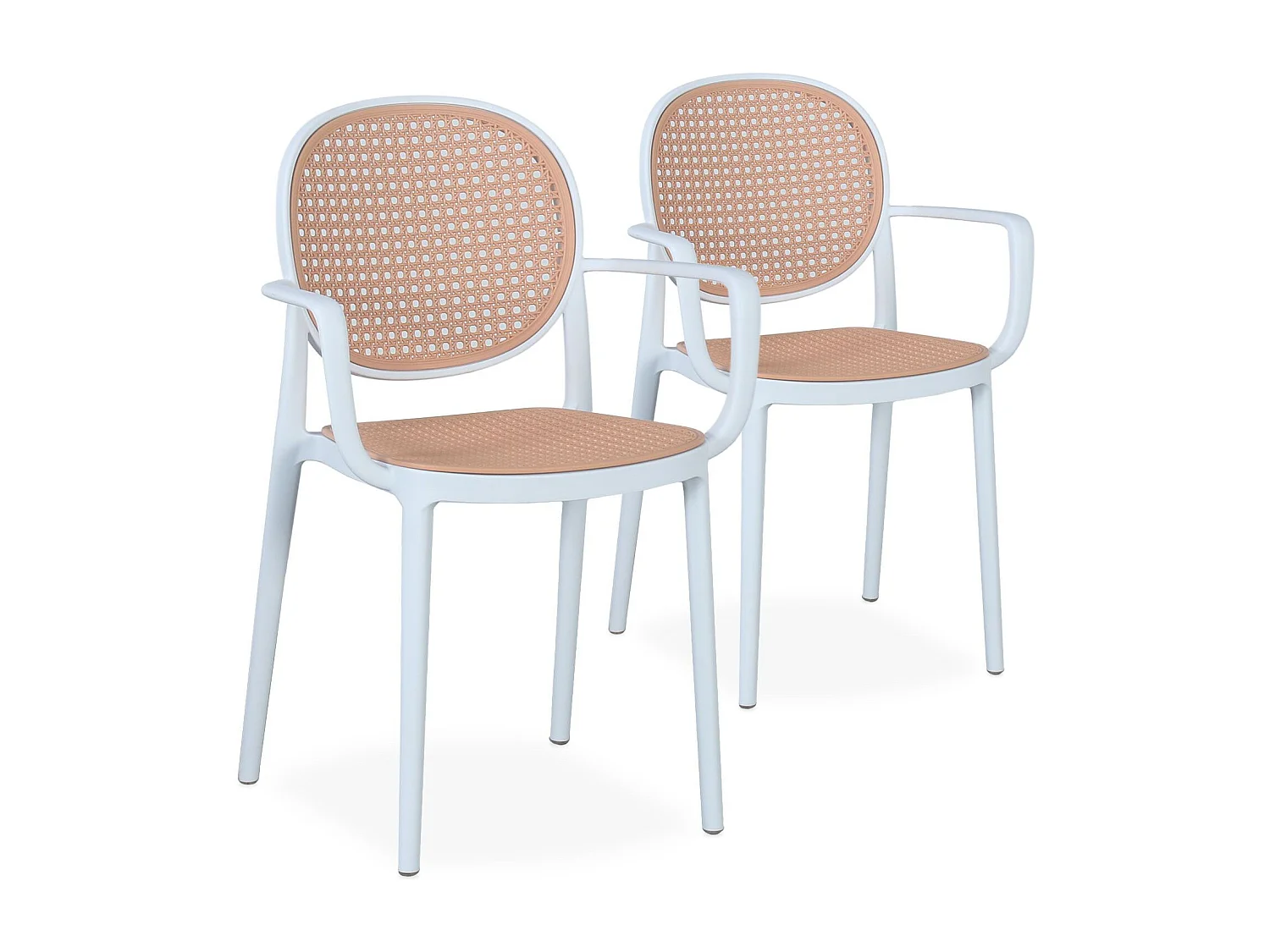 Lot de 2 chaises empilables Chapline Polypropylène effet cannage Beige et Blanc