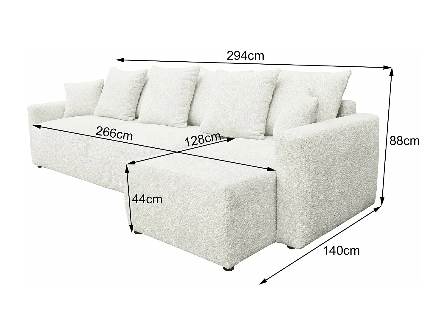 Canapé Bouclette Ania XL Blanc Angle Réversible