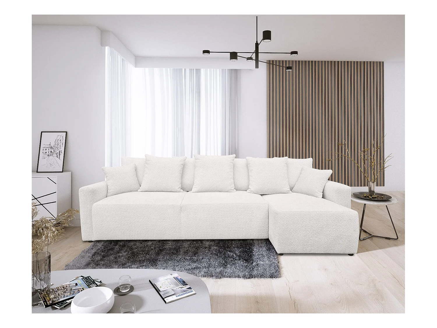 Canapé Bouclette Ania XL Blanc Angle Réversible