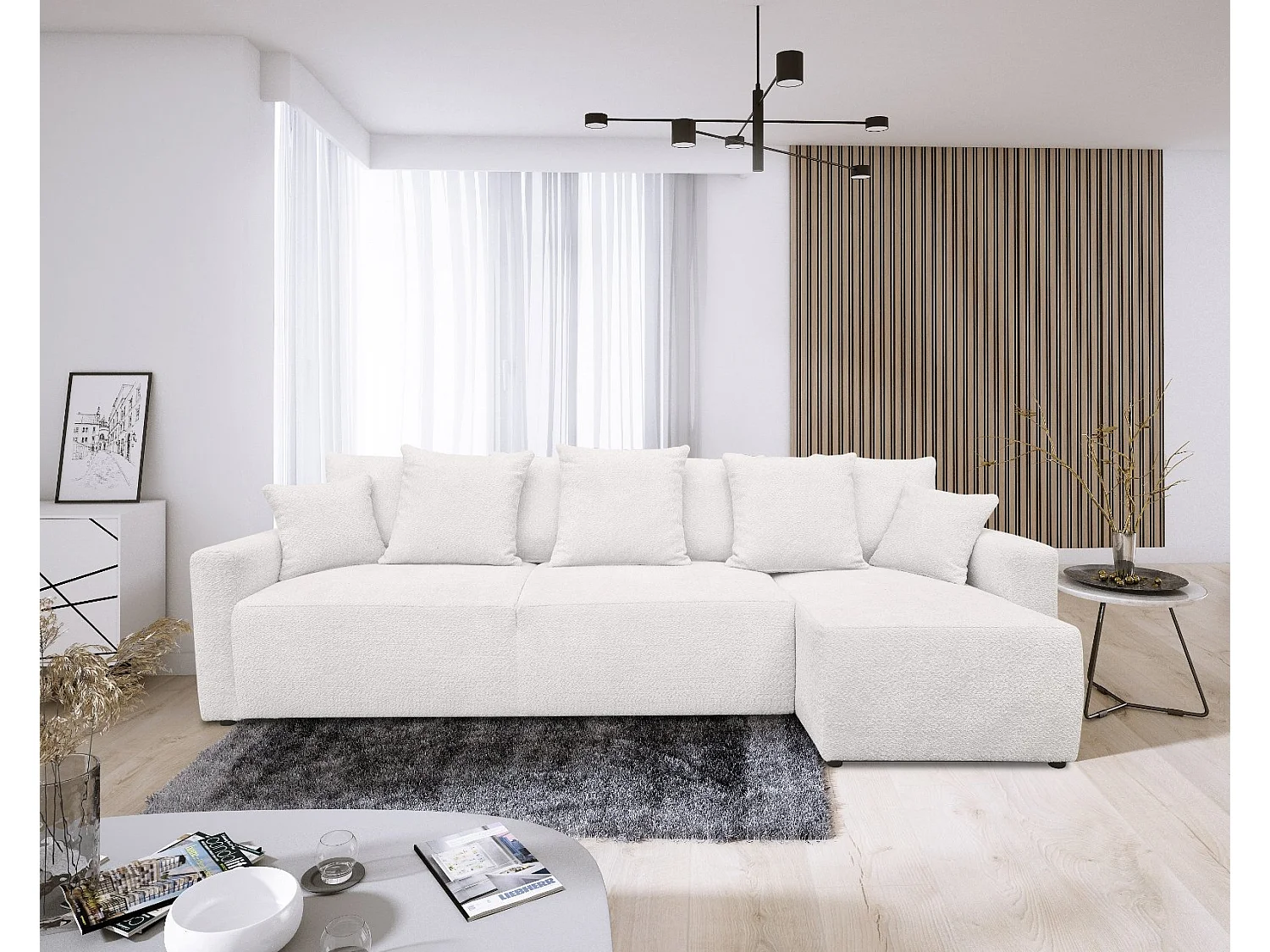 Canapé Bouclette Ania XL Blanc Angle Réversible