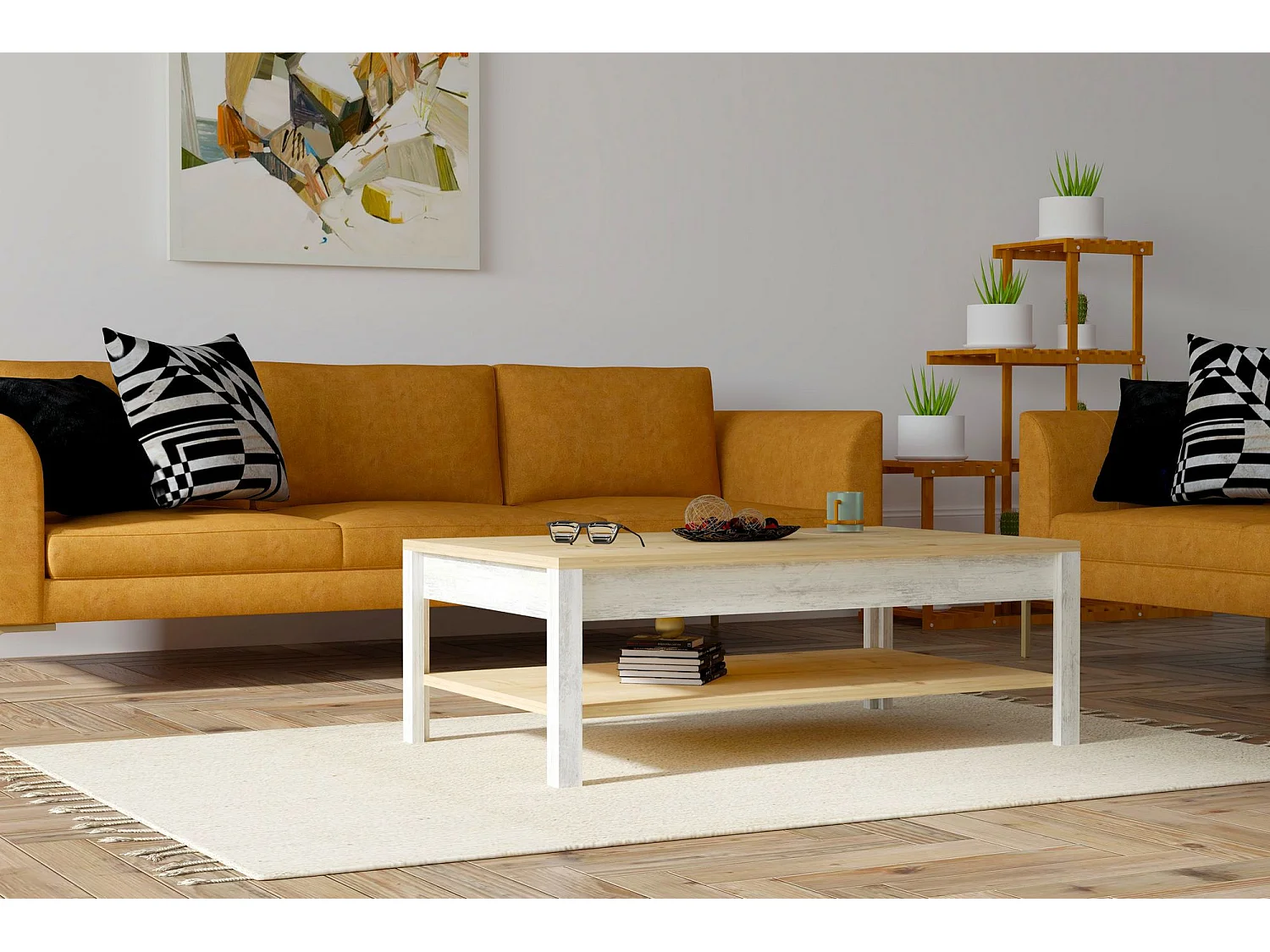 Table basse Varia L100cm Bois clair et Blanc