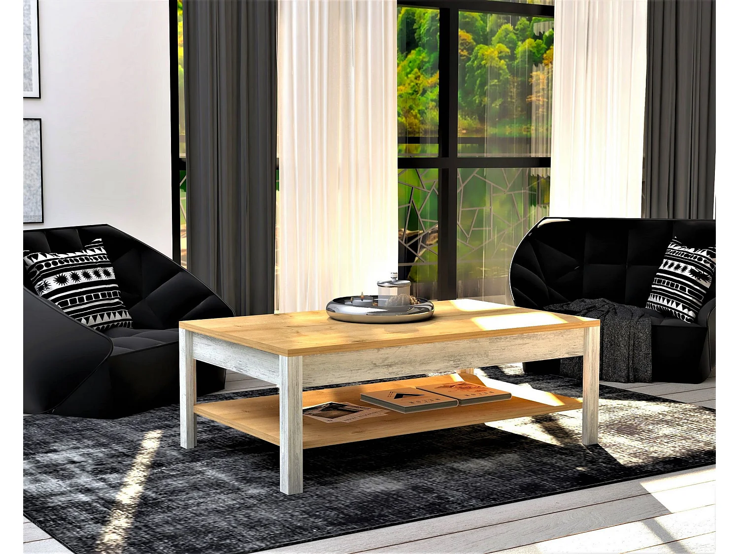 Table basse Varia L100cm Bois clair et Blanc