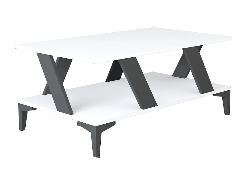 Table basse Goydy 60x100cm Bois Blanc et Anthracite