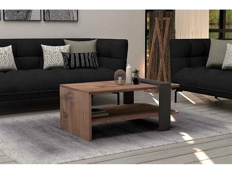 Tavolino Kailua 80x50 cm legno scuro e antracite, design bicolore moderno, piano rettangolare 18 mm