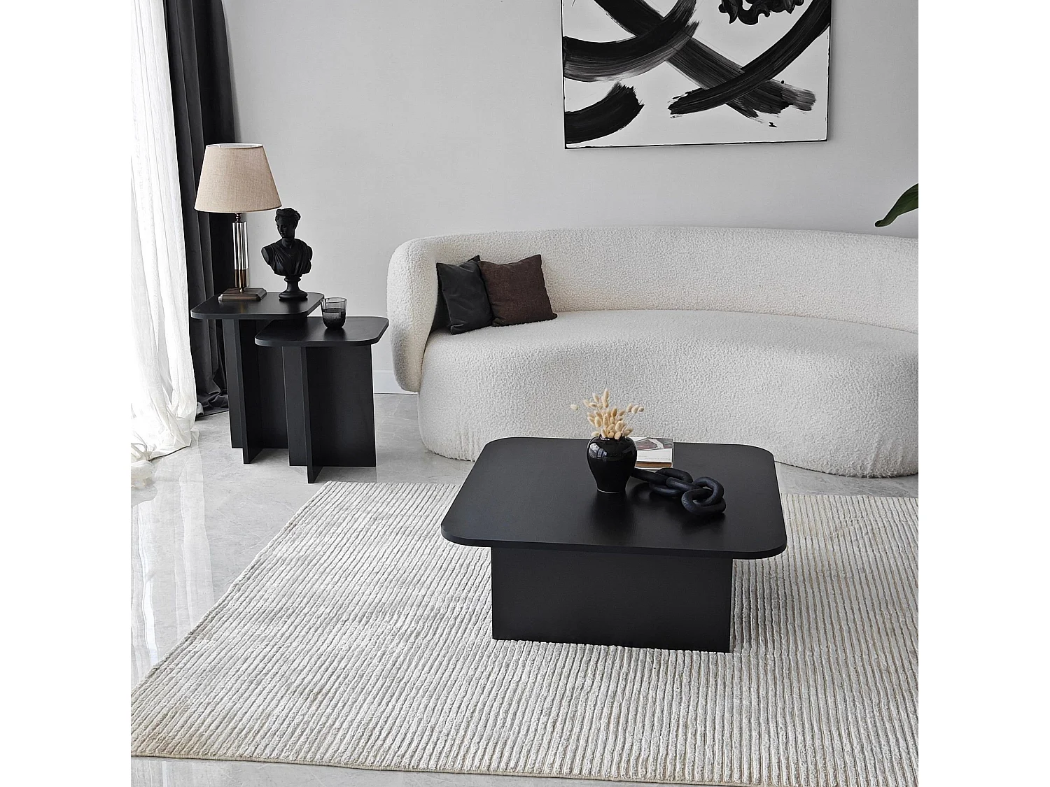 Set de 2 bouts de canapé et 1 table basse Nires Noir