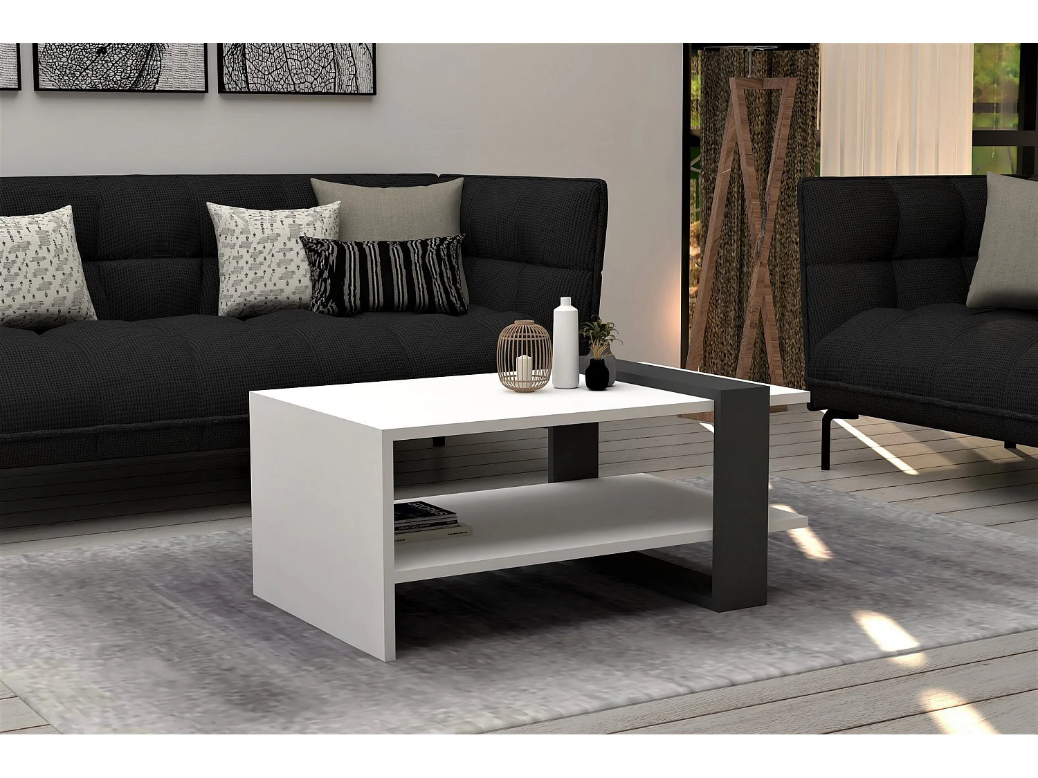 Tavolino da caffè Kailua 1272, Antracite|Bianco, 35x50x80cm, Truciolare laminato