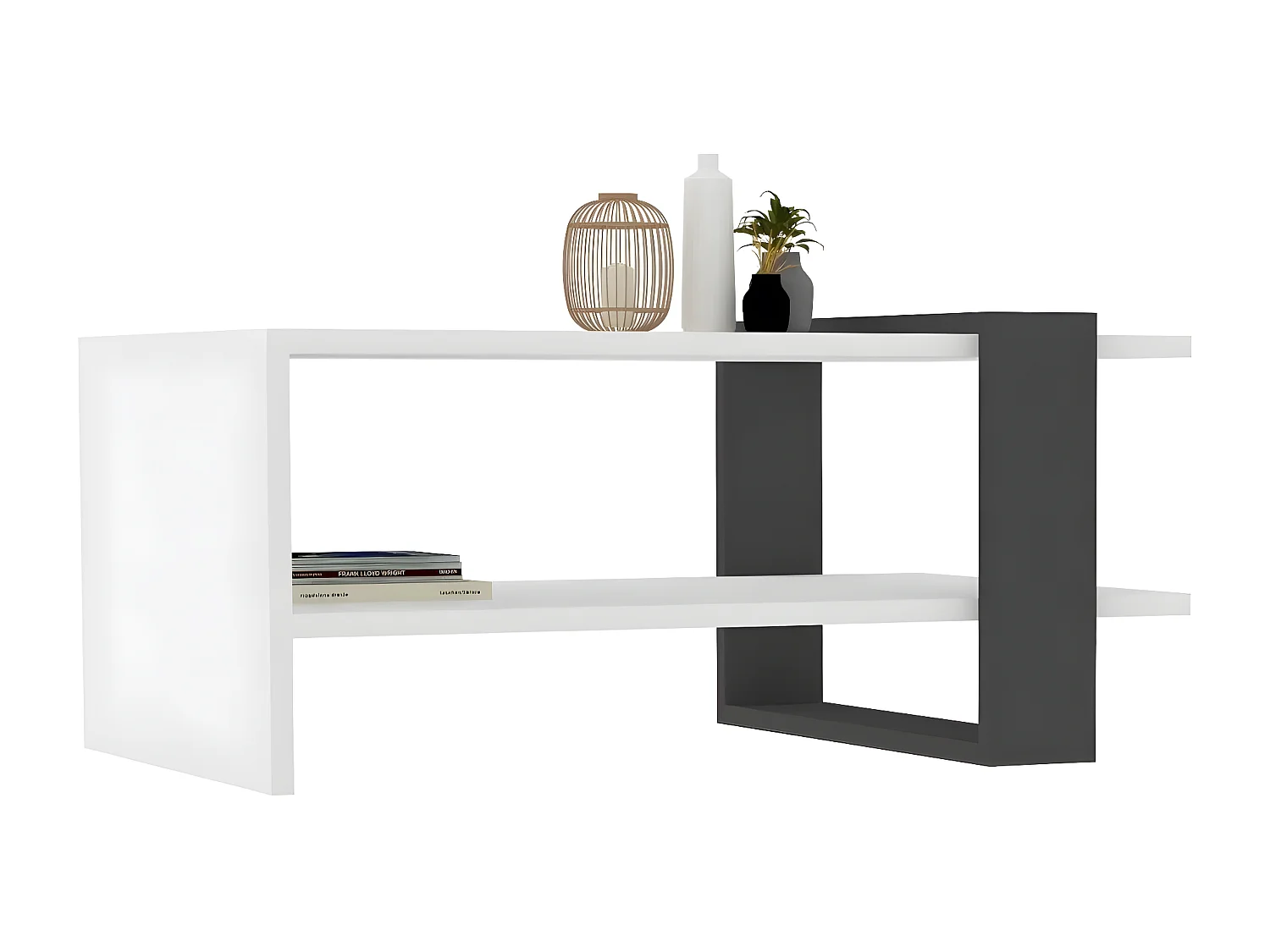 Tavolino da caffè Kailua 1272, Antracite|Bianco, 35x50x80cm, Truciolare laminato