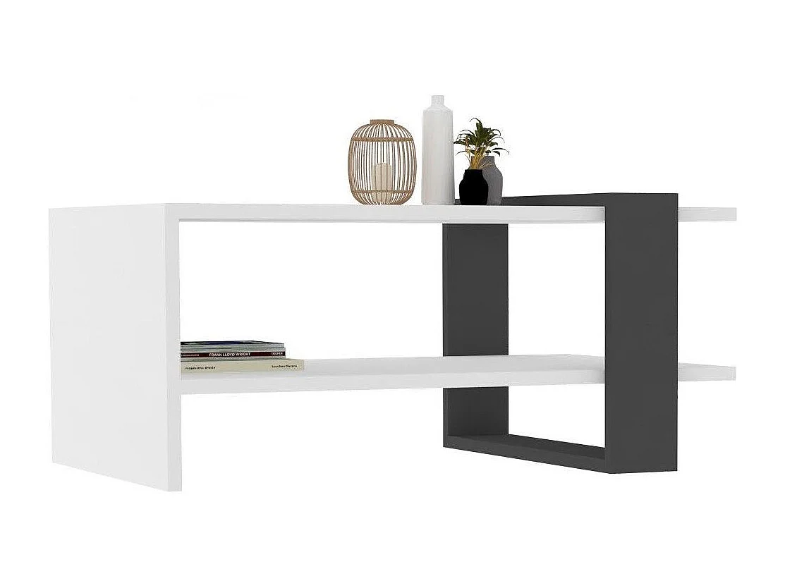 Mesa de café Kailua 1272, Blanco|Antracita, 35x50x80cm, Aglomerado laminado, Angular