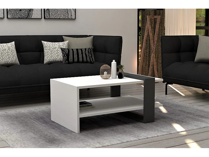 Mesa de café Kailua 1272, Blanco|Antracita, 35x50x80cm, Aglomerado laminado, Angular
