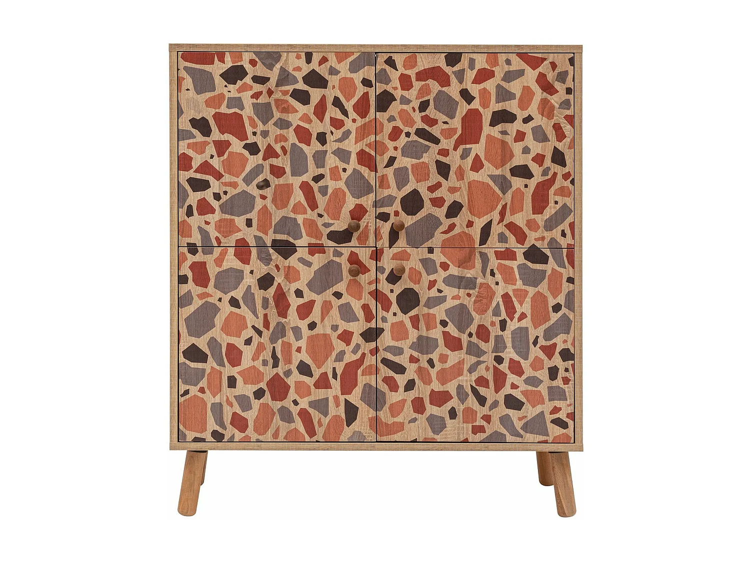 Buffet Kaviny L95xH111cm Bois Motif Abstrait Bleu, Rouge et Orange