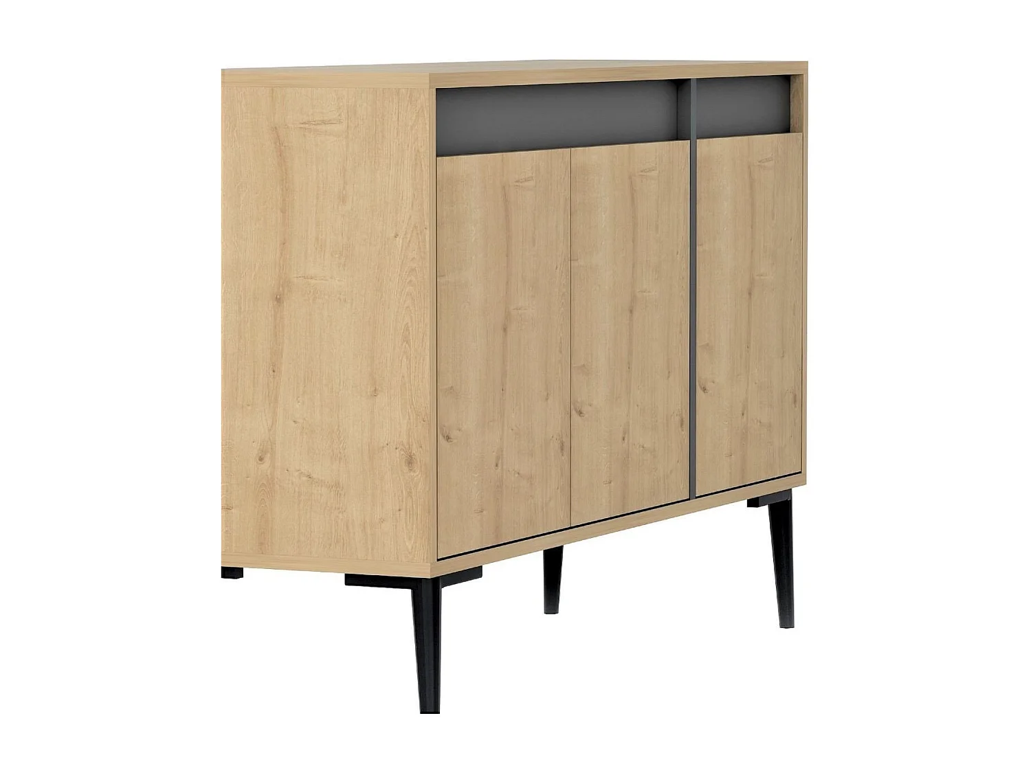 Buffet 3 portes décor chêne et gris anthracite L120 cm - Asude