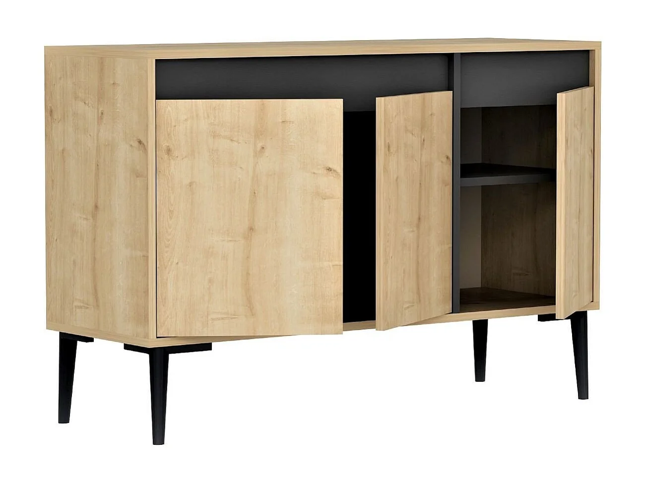Buffet 3 portes décor chêne et gris anthracite L120 cm - Asude