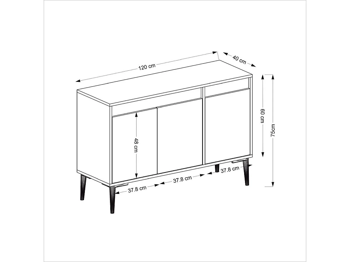 Buffet 3 portes décor chêne et gris anthracite L120 cm - Asude