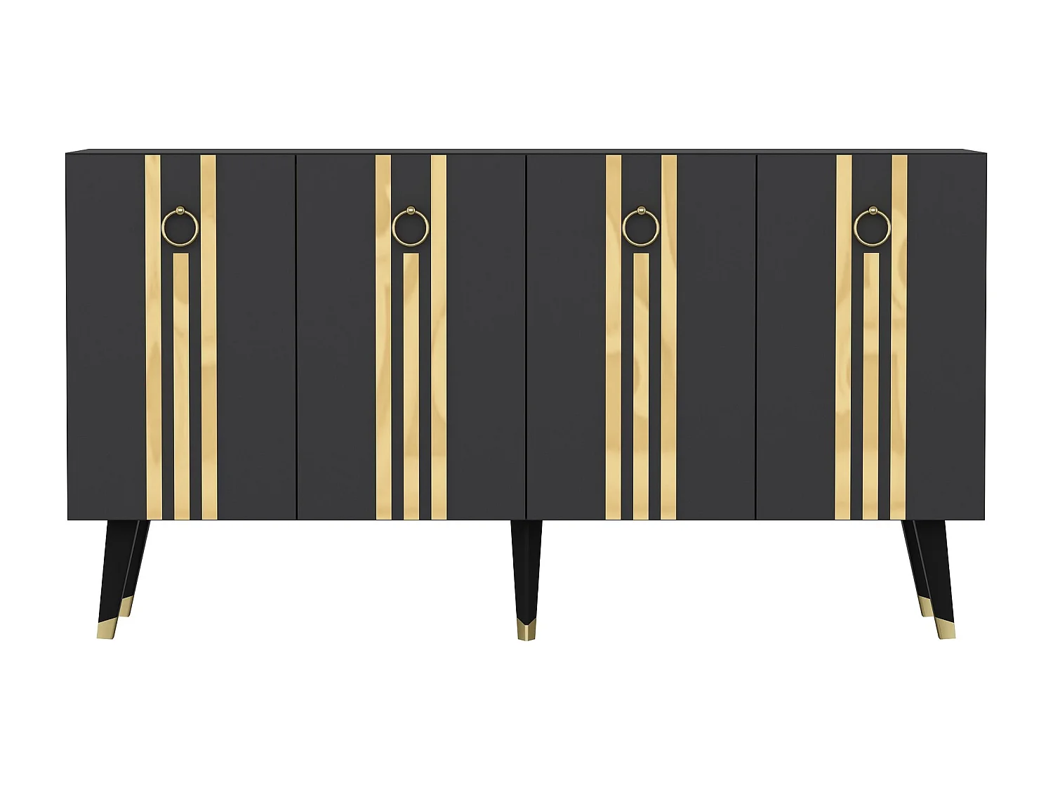 Buffet Gody L150xH80cm Anthracite et Effet miroir Or