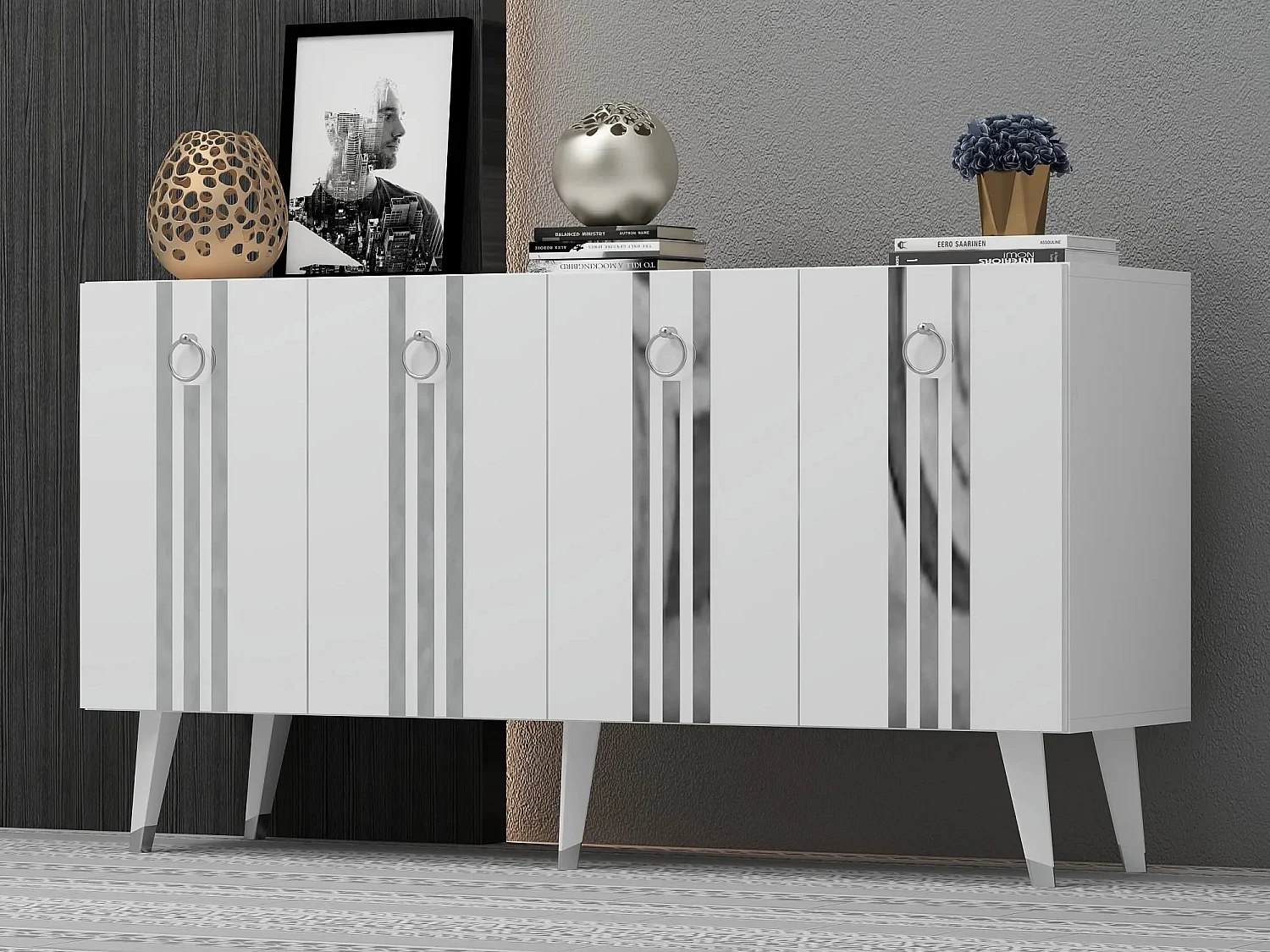 Aparador Isil Blanco Plata 150x40x80 cm