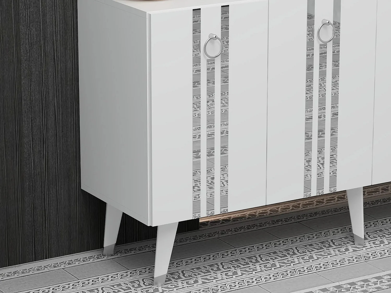 Aparador – 150 cm x 80 cm x 40 cm – Branco e Prata – Painéis de partículas revestidos a melamina