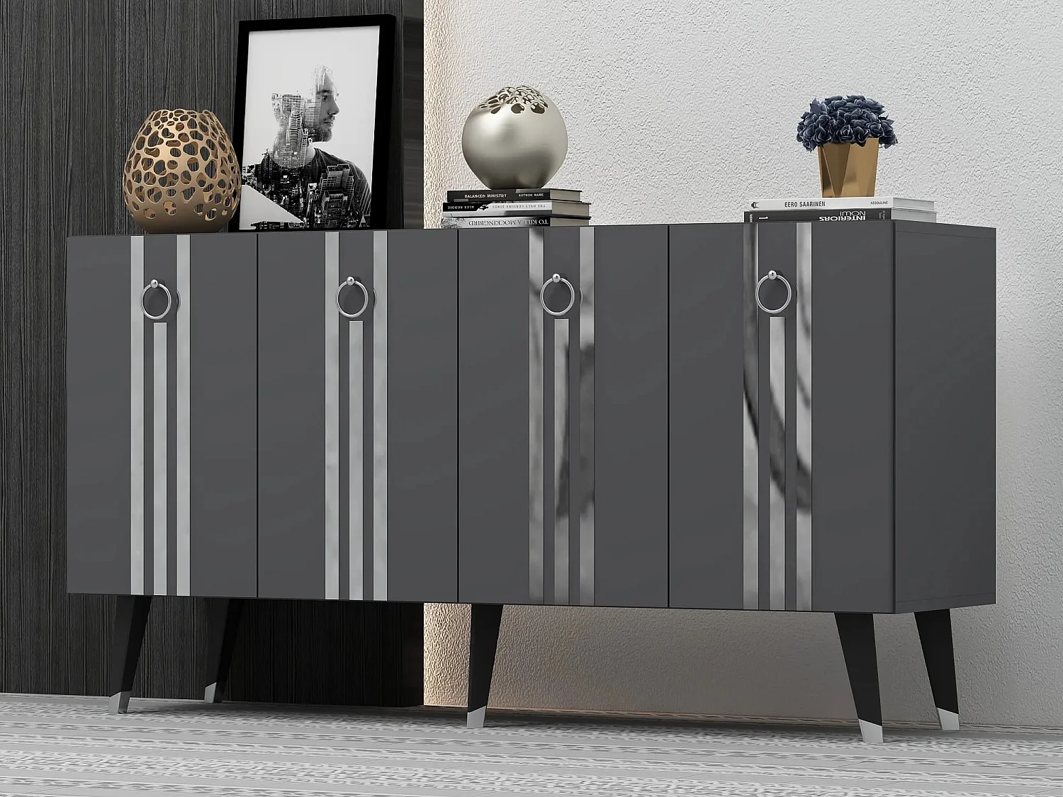 Aparador Isil Antracita Plata 150x40x80 cm