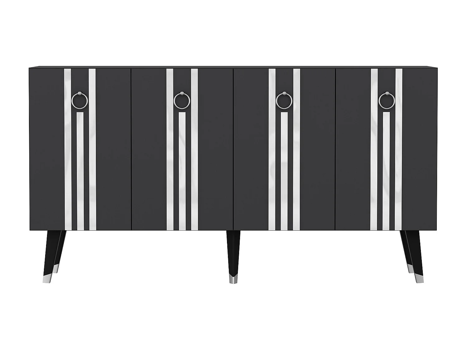 Buffet Gody L150xH80cm Anthracite et Effet miroir Argent