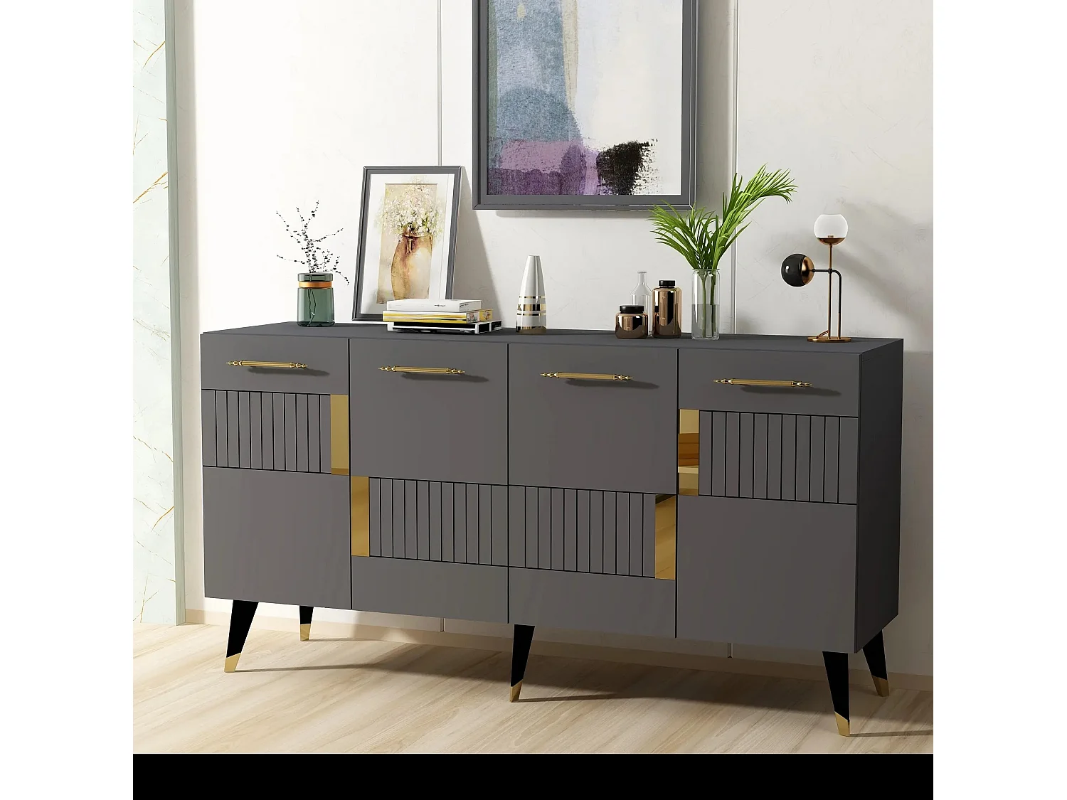 Aparador Moda Antracita dorado150x40x79 cm