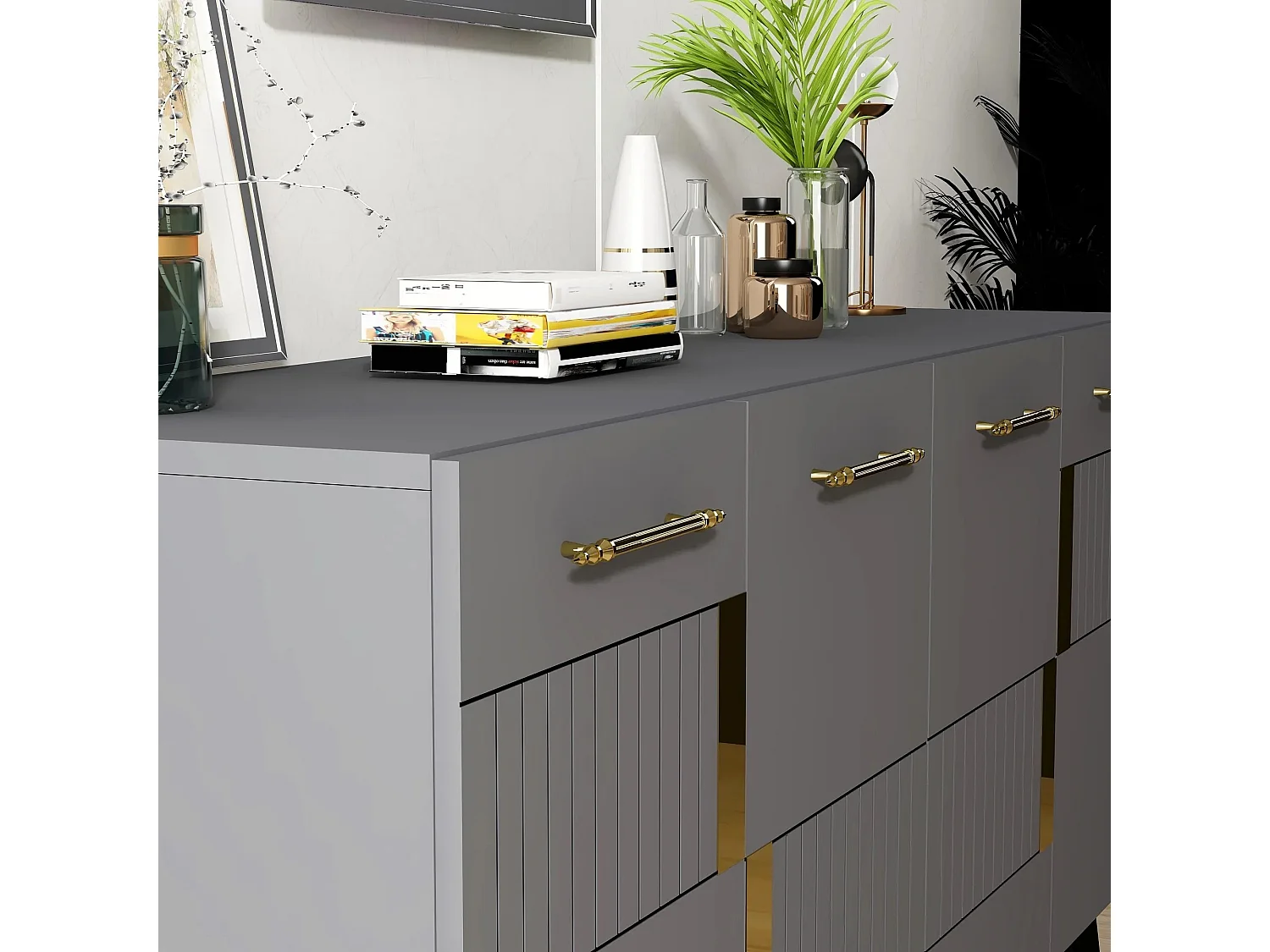 Aparador Moda Antracita dorado150x40x79 cm