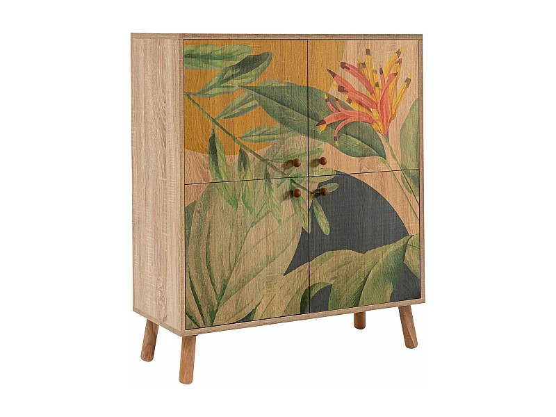 Commode Kaviny L95xH111cm Bois Motif Feuilles et fleurs