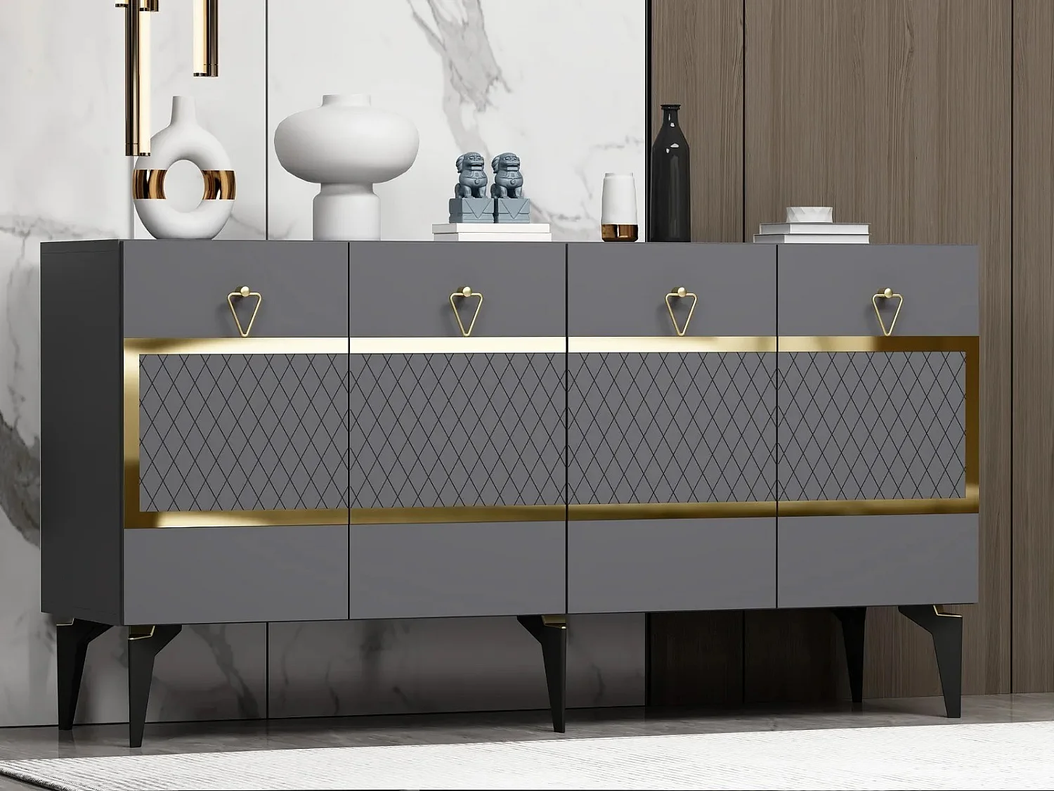 Buffet design Augred L150cm Anthracite et Or