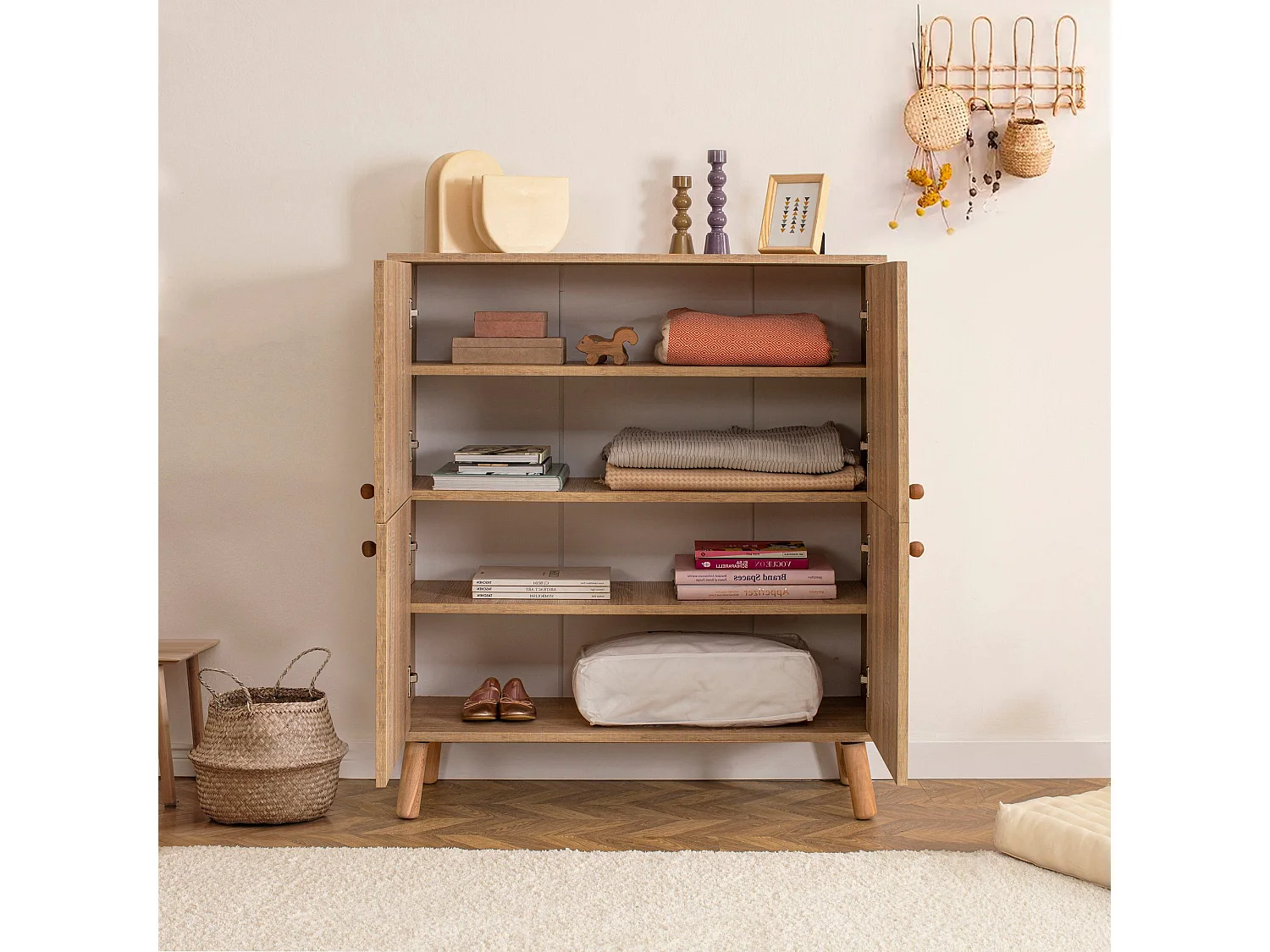 Buffet Kaviny L95xH111cm Bois Motif Arcs nuance du Marron