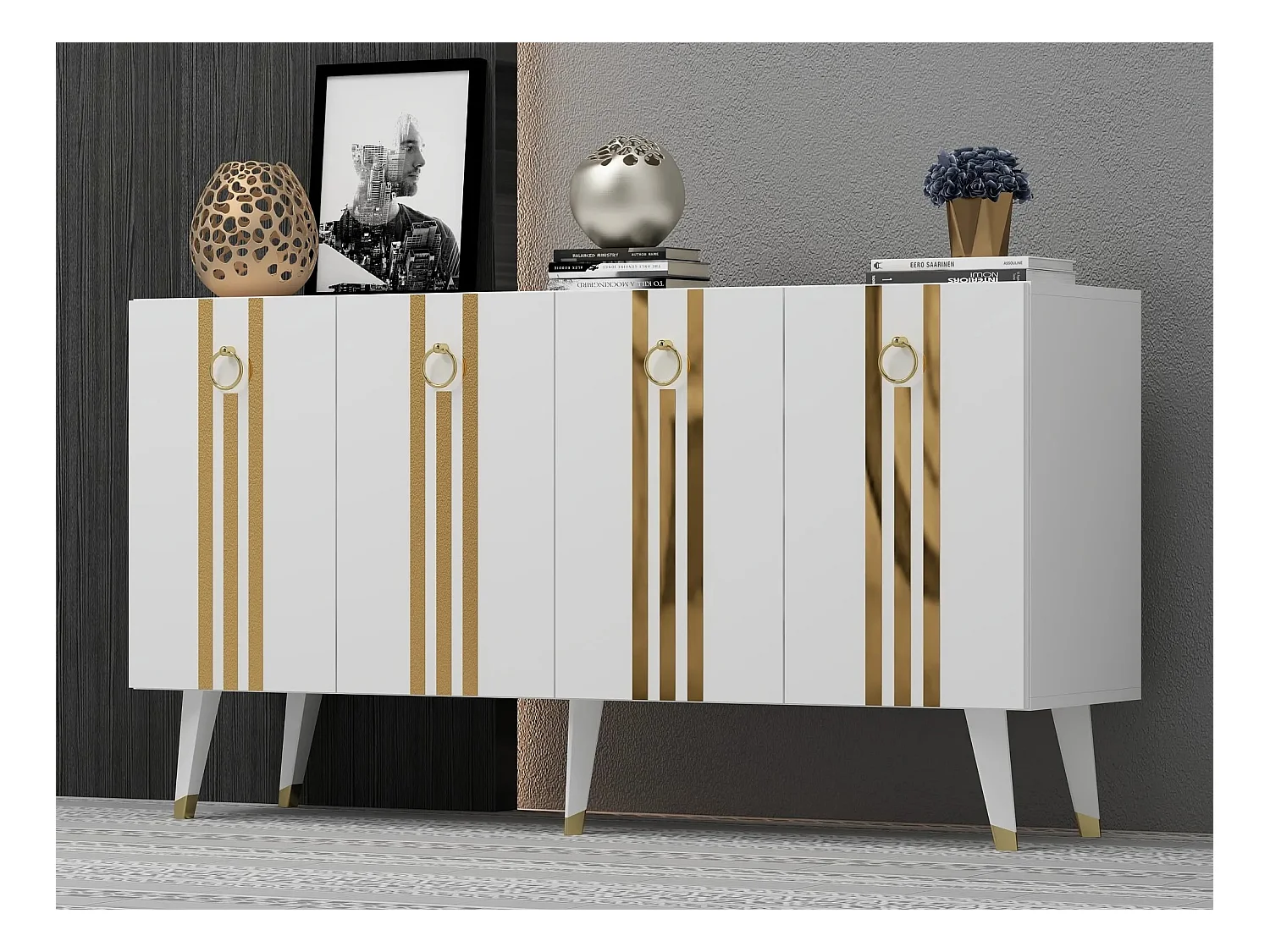 Aparador Isil Blanco dorado150x40x80 cm