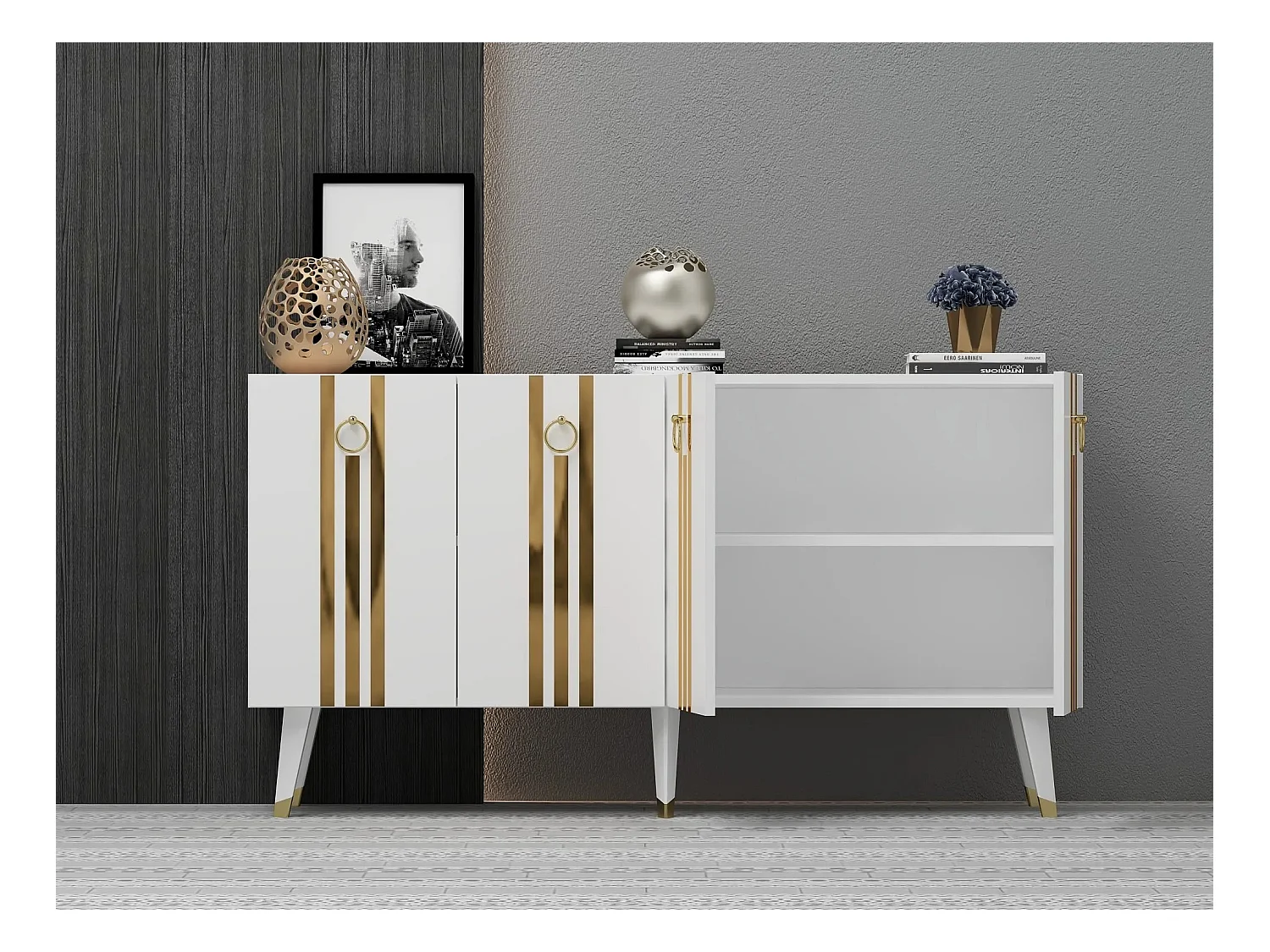 Aparador Isil Blanco dorado150x40x80 cm