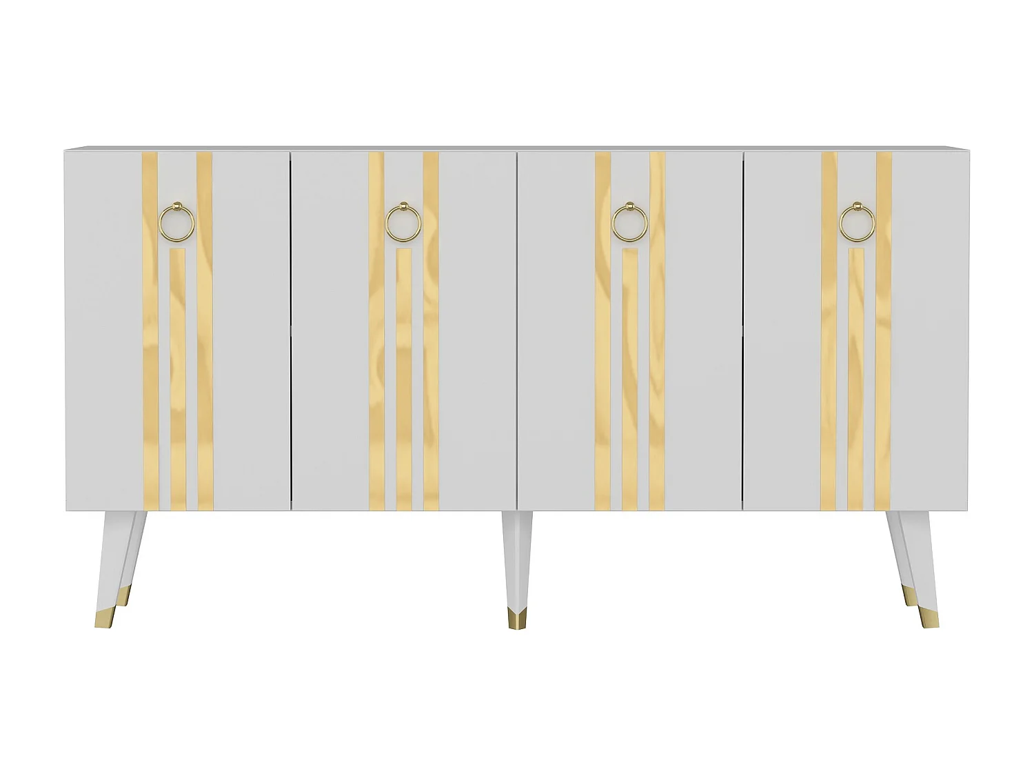 Buffet Gody L150xH80cm Blanc et Effet miroir Or